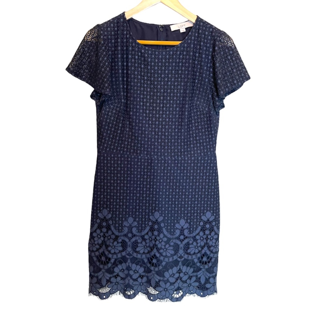 LOFT ($98) Sz 4 ​Loft Navy Lace Eyelet Dress